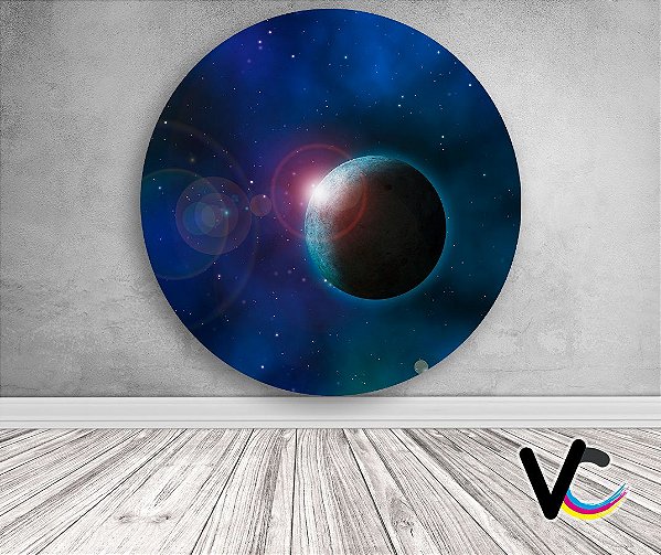 Painel de Festa em Tecido - Galáxia Universo Azul com planeta