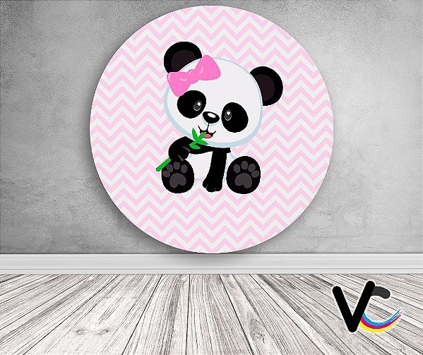 Painel de Festa em Tecido - Panda Chevron Rosa Claro