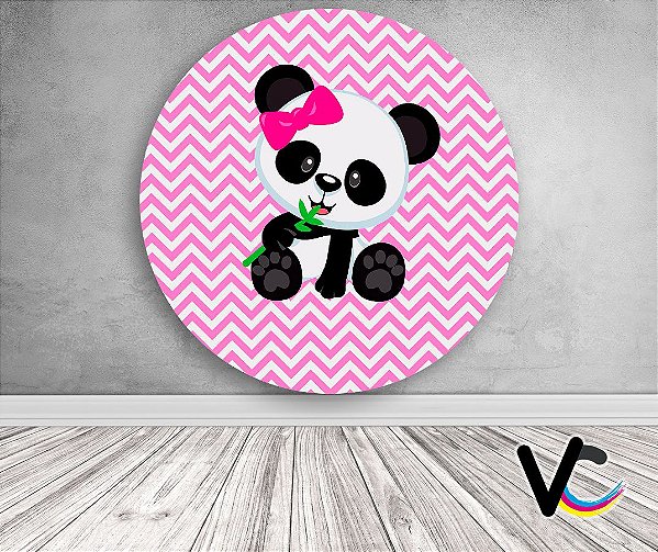 Painel de Festa em Tecido - Panda Chevron Rosa