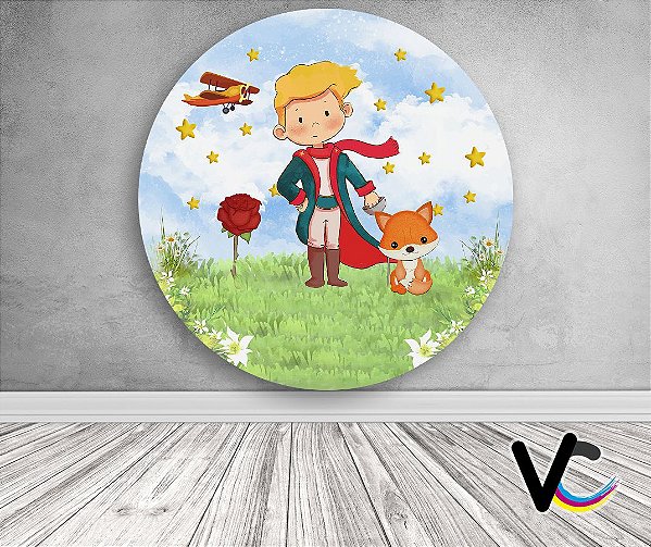 Painel de Festa em Tecido - Pequeno Príncipe Aquarela com raposa e Rosa