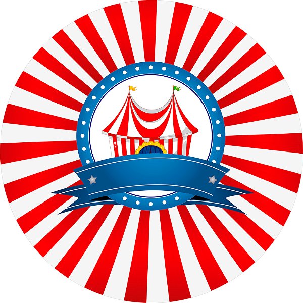 Painel de Festa em Tecido - Emblema Circo Vermelho e Azul