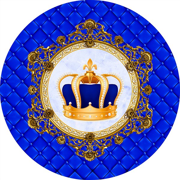 Painel de Festa em Tecido - Capitone Coroa Realeza Azul Royal Maior