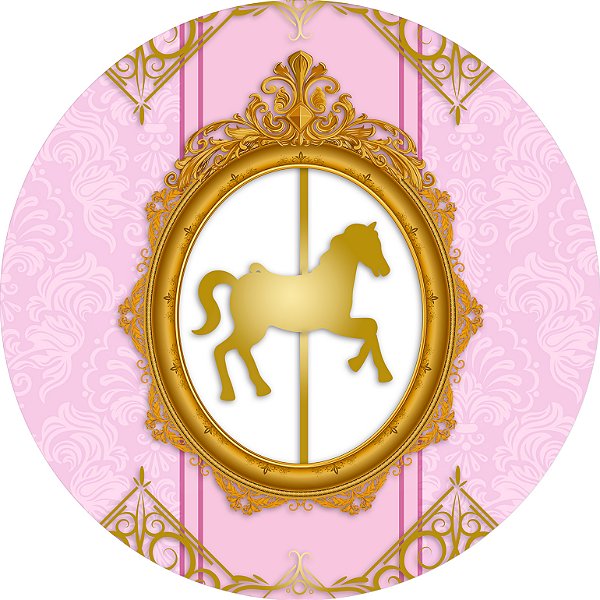 Painel de Festa em Tecido - Carrossel Cavalo fundo Rosa