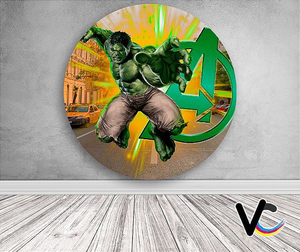 Painel de Festa em Tecido - Hulk Cidade Logo Vingadores