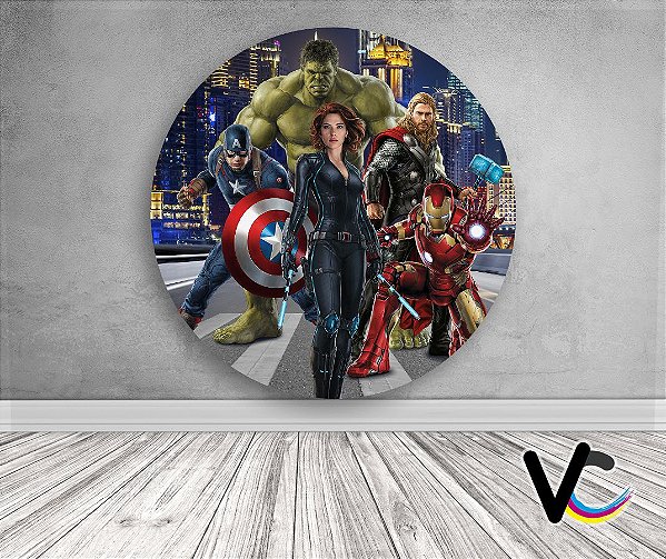 Painel de Festa em Tecido - Avengers Vingadores Cidade de Noite
