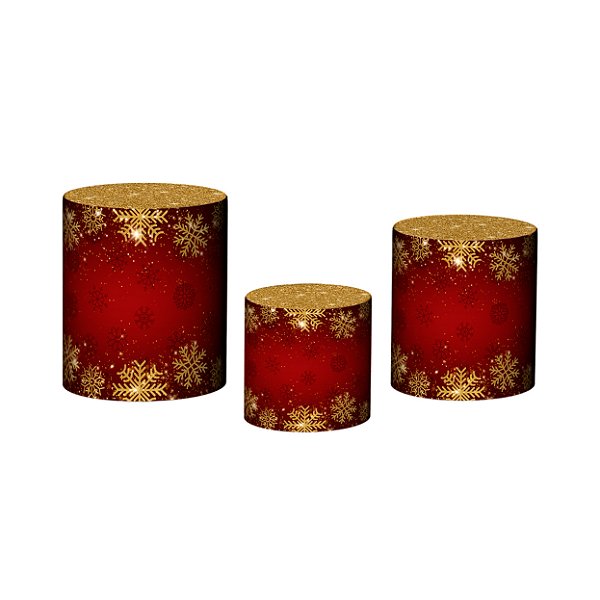 Trio De Capas De Cilindro 3d - Natal Vermelho Silhuetas Douradas