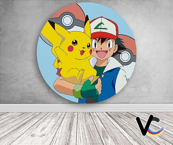 Painel de Festa em Tecido - Pokémon Ash e Pikachu