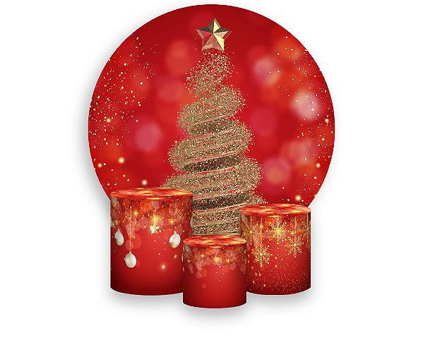 Painel de Festa 3d + Trio Capa Cilindro - Natal Árvore Com Efeito Glitter 01
