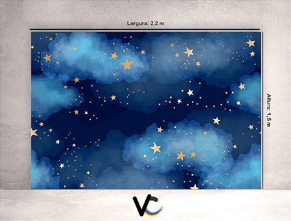 Fundo Fotográfico - Nuvens Azuis e Estrelas - 2,20 X 1,50