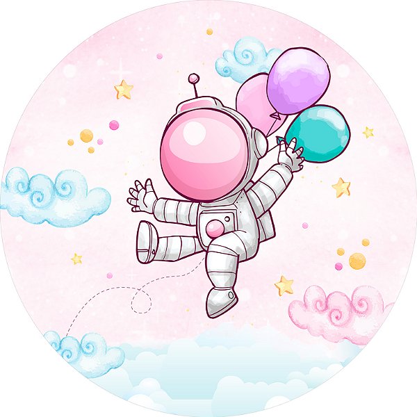 Painel de Festa em Tecido - Astronauta Rosa