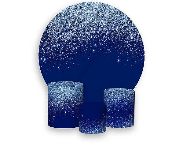 Painel de Festa 3d + Trio Capa Cilindro - Efeito Glitter Azul Elegante 16