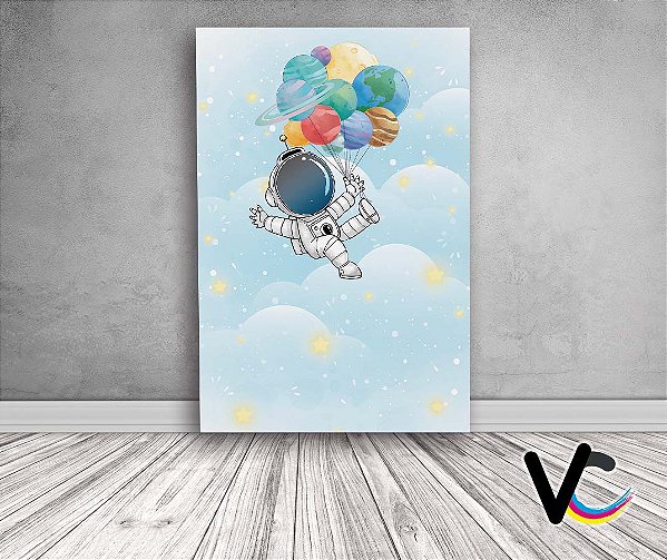 Painel De Festa 3d Vertical 1,50x2,20 - Astronauta Balões Galaxia Cute