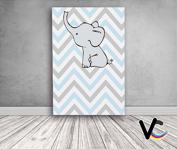 Painel De Festa 3d Vertical 1,50x2,20 - Elefantinho Chevron Azul