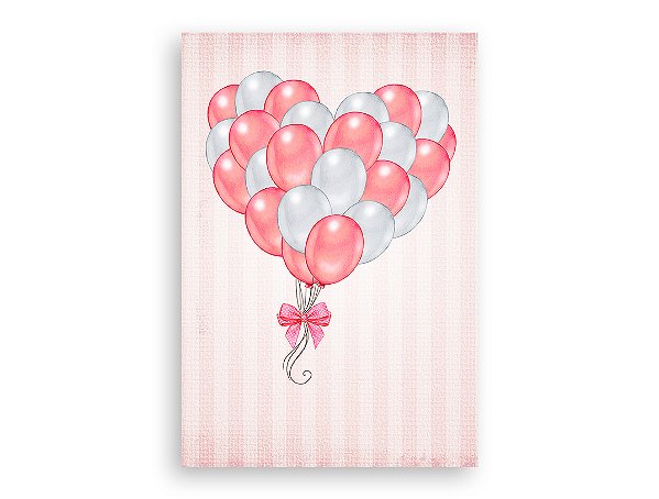 Painel De Festa 3d Vertical 1,50x2,20 - Balões Rosa Claro Silhueta Coração