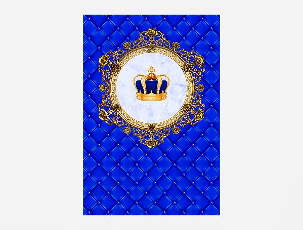 Painel De Festa 3d Vertical 1,50x2,20 - Capitone Coroa Realeza Azul