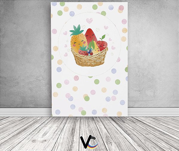 Painel De Festa 3d Vertical 1,50x2,20 - Cesta de Frutinhas Coloridos