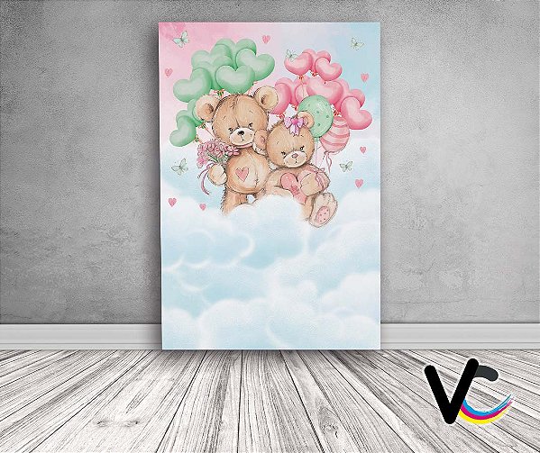 Painel De Festa 3d Vertical 1,50x2,20 - Revelação Ursinhos Teddy Bears Balões Verdes