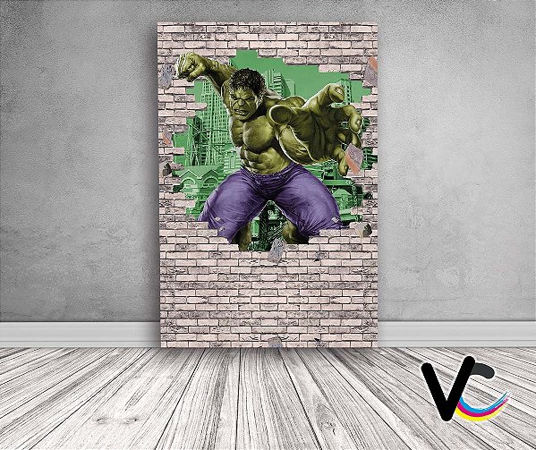 Painel De Festa 3d Vertical 1,50x2,20 - Hulk Quebrando Muro Cidade Verde