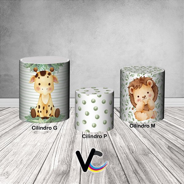 Trio De Capas De Cilindro 3d - Safari Cute Aquarela Clean