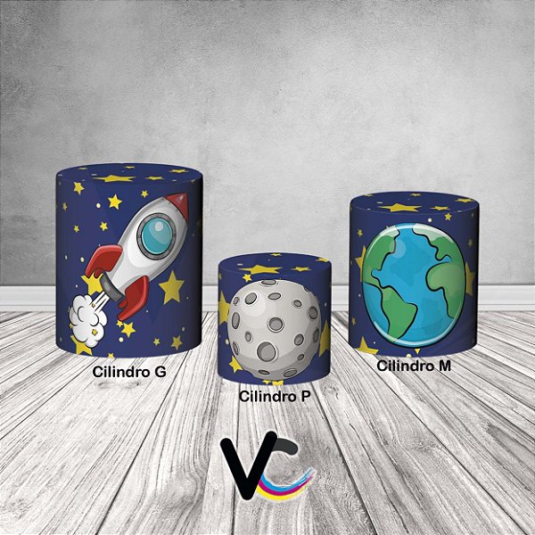 Trio De Capas De Cilindro 3d - Astronauta na Galáxia Azul Flat