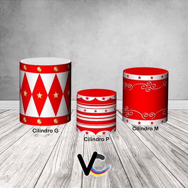 Trio De Capas De Cilindro 3d - Circo Vermelho e Branco