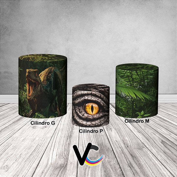 Trio De Capas De Cilindro 3d - Dinossauro Realista Floresta