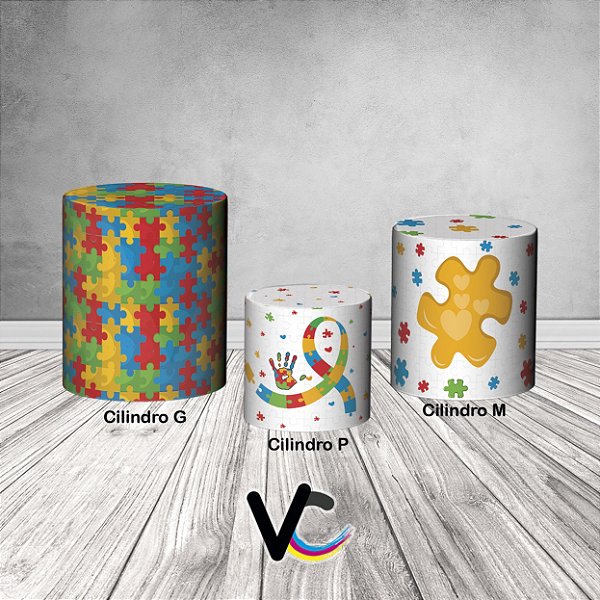 Trio De Capas De Cilindro 3d - Arte Autismo Quebra Cabeça Colorido