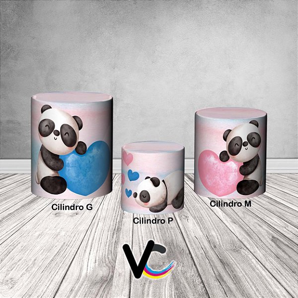 Trio De Capas De Cilindro 3d - Chá Revelação Panda