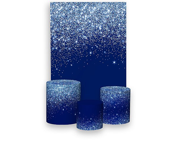 Painel De Festa Vertical + Trio De Capas Cilindro - Efeito Glitter Azul