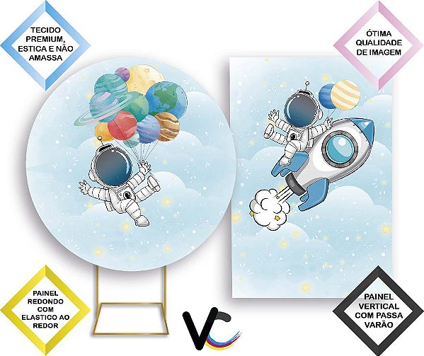 Painel Redondo + Painel Vertical - Astronauta Galaxia Cute Balões