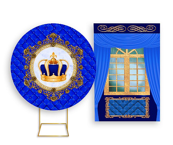 Painel Redondo + Painel Vertical - Capitone Coroa Realeza Azul Royal Maior