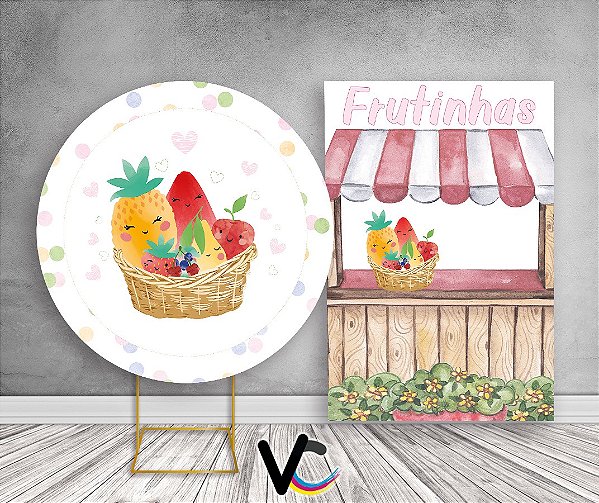 Painel Redondo + Painel Vertical - Cesta de Frutinhas Poás Coloridos