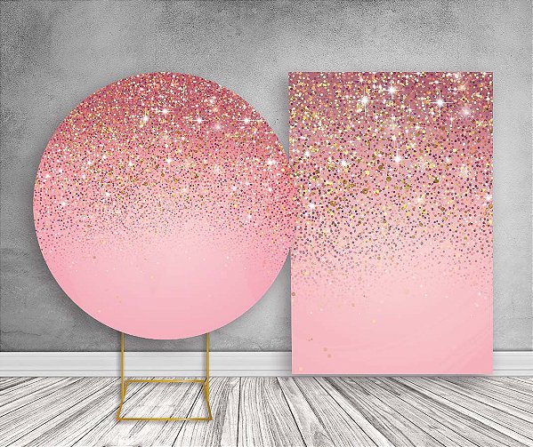 Painel Redondo + Painel Vertical - Rose com Glitter