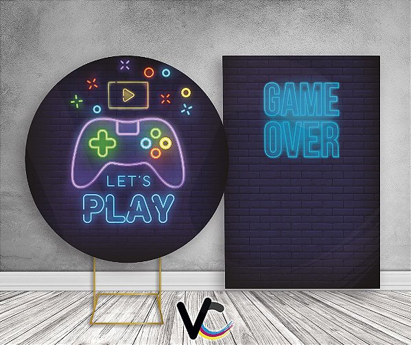 Painel Redondo + Painel Vertical - Les's Play Console Neon Video Game