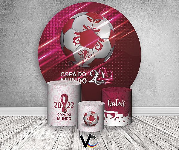 Painel de Festa 3d + Trio Capa Cilindro - Bola De Futebol Copa Do Mundo Qatar 2022