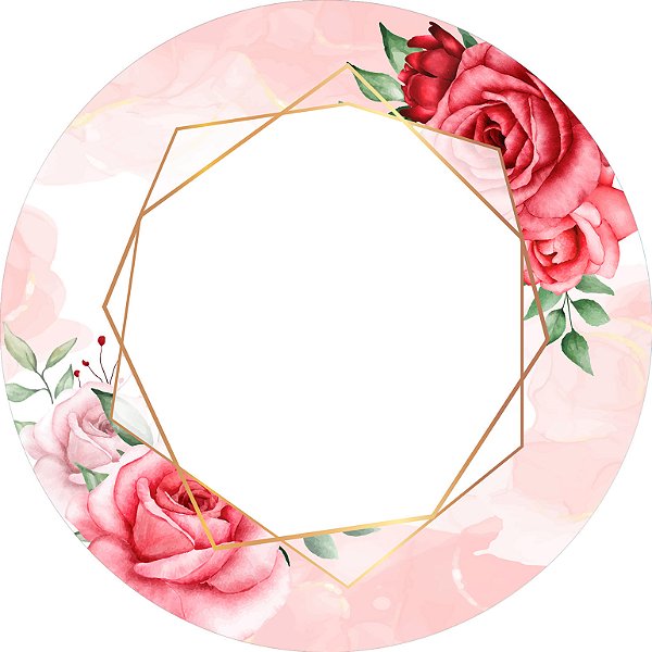 Painel de Festa em Tecido - Geométrico Floral Rosa