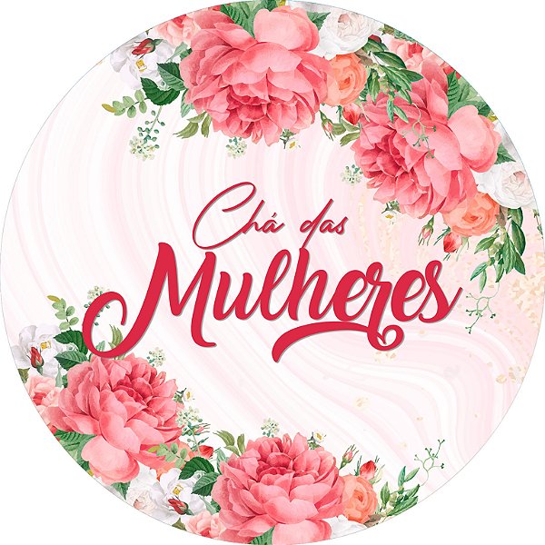 Painel de Festa em Tecido Ch das Mulheres Floral e Dourado