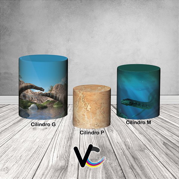 Trio De Capas De Cilindro 3d - Dinossauro Lago e Montanhas