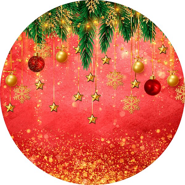 Painel de Festa em Tecido - Natal Vermelho Folhagens Efeito Brilho