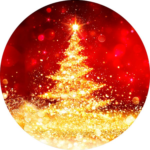 Painel de Festa em Tecido - Natal Fundo Vermelho Efeito Glitter Dourados