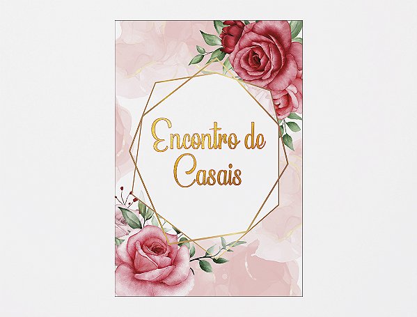 Painel De Festa 3d Vertical 1,50x2,20 - Encontro de Casais Rosa Floral