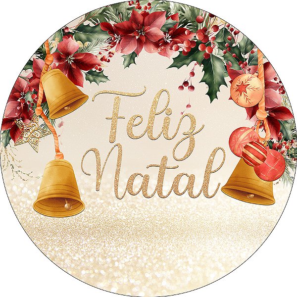 Painel de Festa em Tecido - Feliz Natal Dourado Elegante