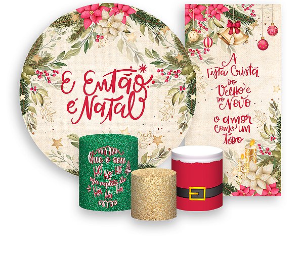 Painel de Festa 3d + Trio Capa Cilindro + Faixa Veste Fácil -  Então é Natal Folhagens Elegante