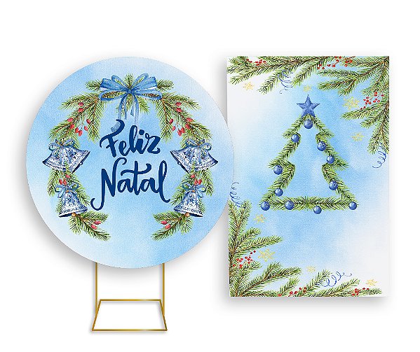 Painel Redondo + Painel Vertical - Árvore de Natal Azul Folhagens