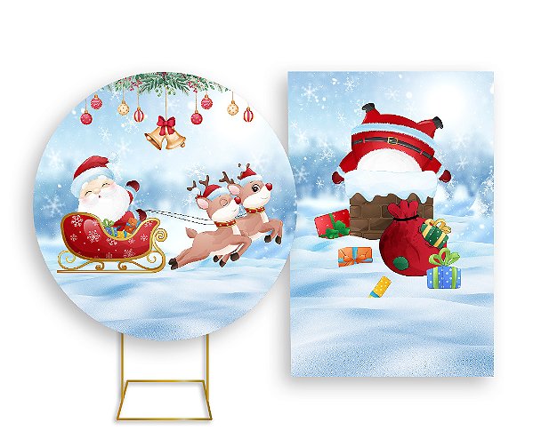 Painel Redondo + Painel Vertical - Natal Papai Noel com Treno Cute 012