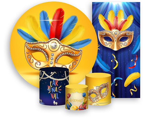 Painel de Festa 3d + Trio Capa Cilindro + Faixa Veste Fácil - Máscaras de Carnaval Festivas 007
