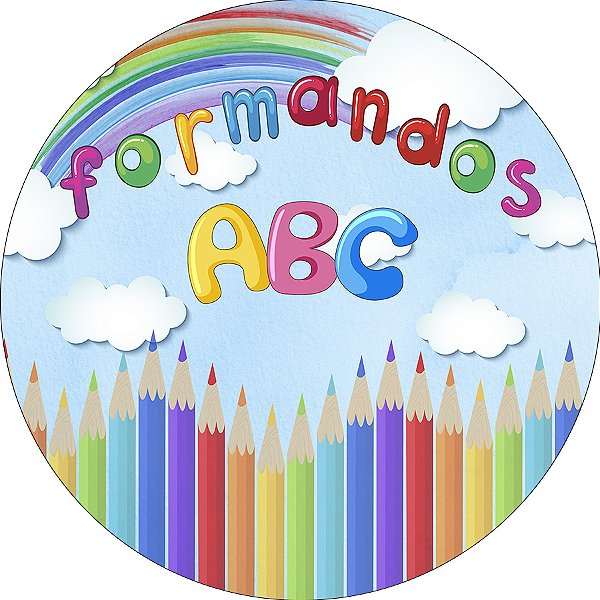 Painel De Festa Redondo 1,50x1,50 - Formatura ABC Lápis Coloridos 007