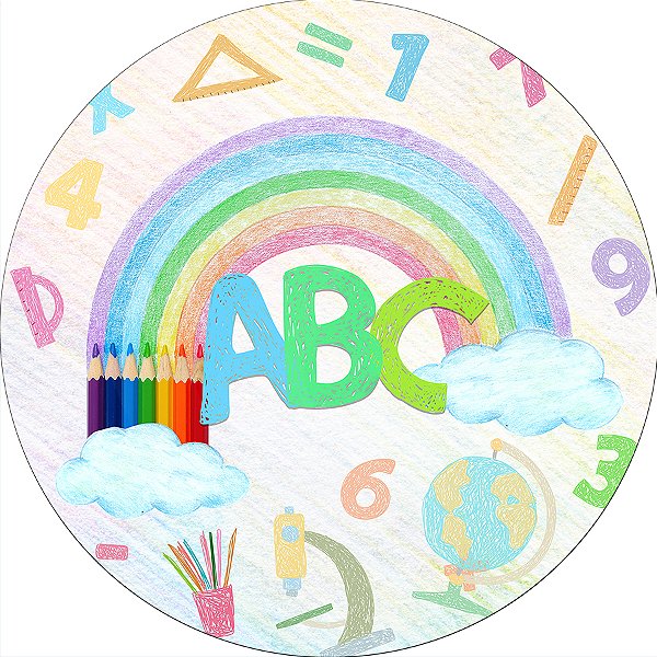Painel De Festa Redondo 1,50x1,50 - ABC Desenhos a Mão 011
