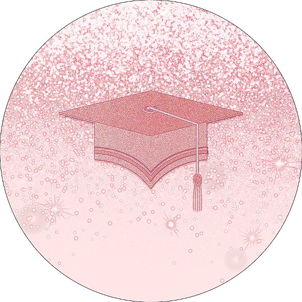 Painel De Festa Redondo 1,50x1,50 - Formatura Rosa Efeito Glitter 014