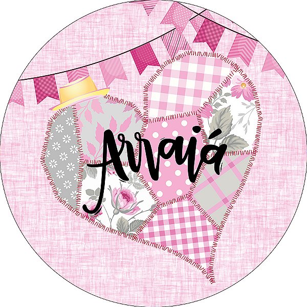 Painel De Festa Redondo 1,50x1,50 - Arraiá Coração Rosa 007